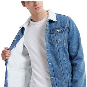 Plaid&Plain Men's Fleece The Sherpa Trucker Jacket Jean Denim Jacket